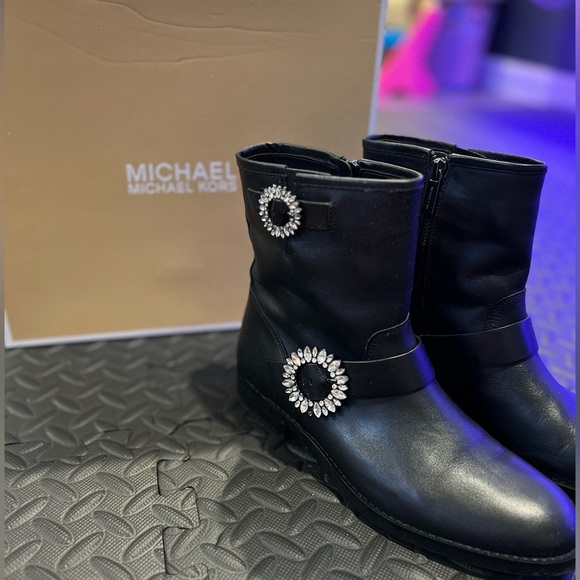 Michael Kors Shoes - Michael Kors Viola Embellished Leather Moto Boots